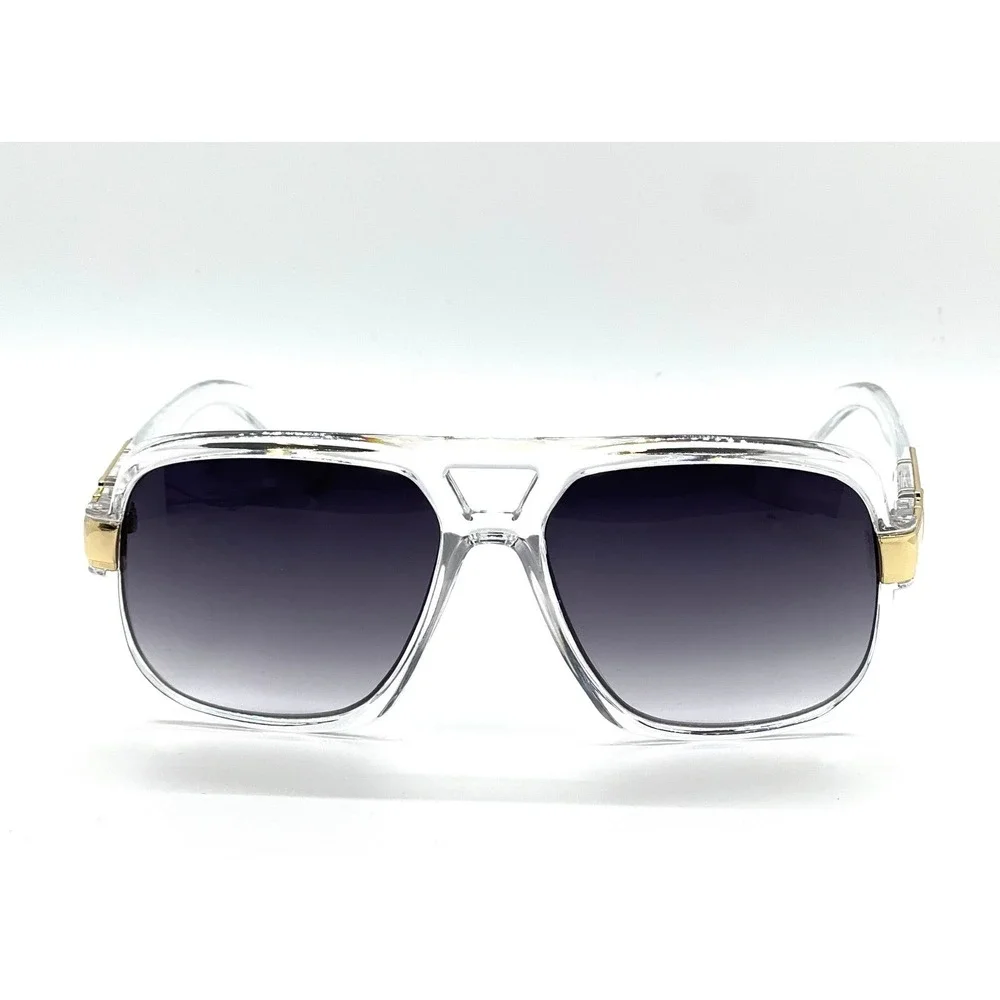 Men Sunglasses Designer Square Black Lens Gold Fashion Classic Retro Vintage NEW